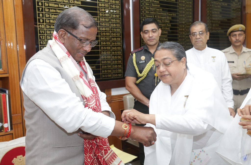 Assam Governor Shri Lakshman Prasad Acharya Ji has been tied Rakhi by BK Jonali,